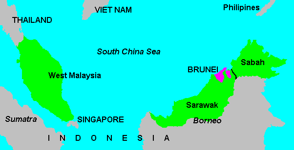 Map of South-East Asia showing Malaysia