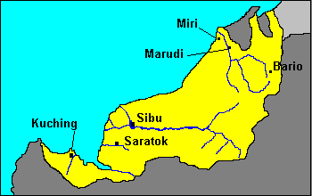 Map of Sarawak, a state in the Federation of Malaysia